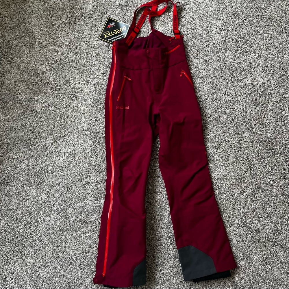 Marmot women’s Gore-Tex ski bibs, size medium, New